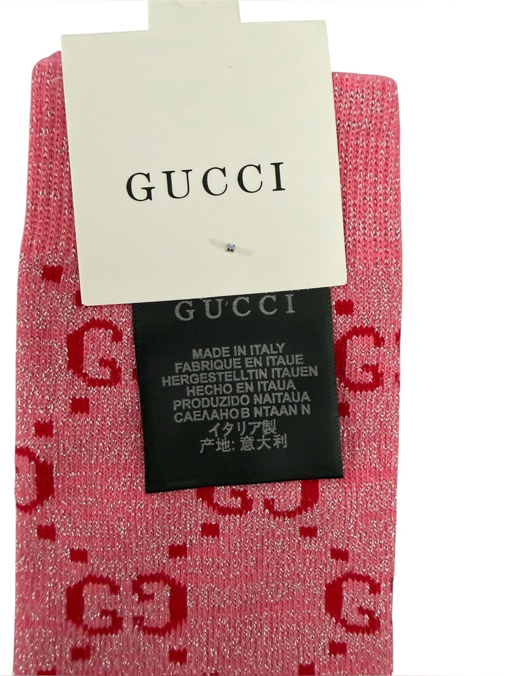 2 Pair Gucci Outlet GG Monogram Crew Socks — 2 Pink Pair - Picture 2 of 3